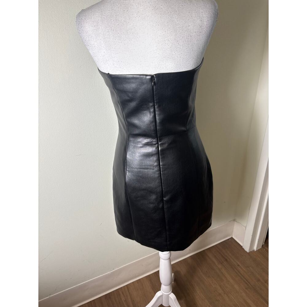 Amanda Uprichard Black Faux Leather Buckle Mini Dress Sz S - Picture 4 of 5